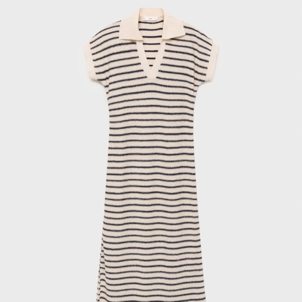 Mango Cream and Black Striped Maxi Polo Dress